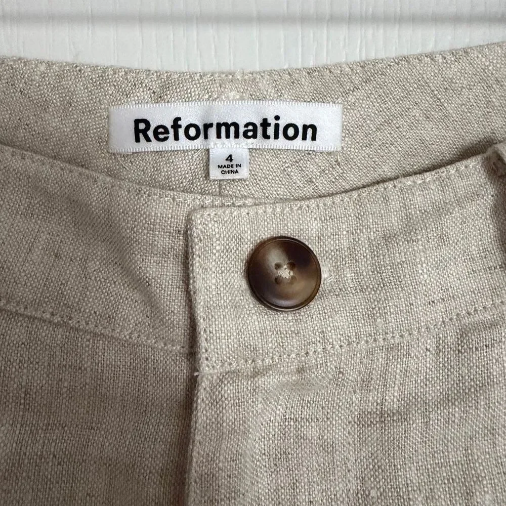 Reformation Freddie Linen Pants 4 Oatmeal - New with Tags